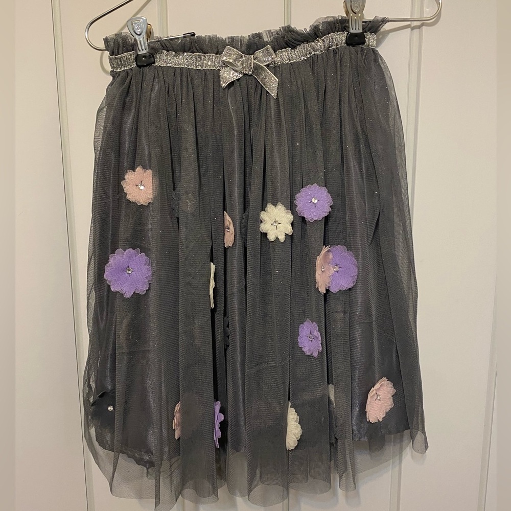 1989 Place Charcoal Skirt with Pastel Floral Design